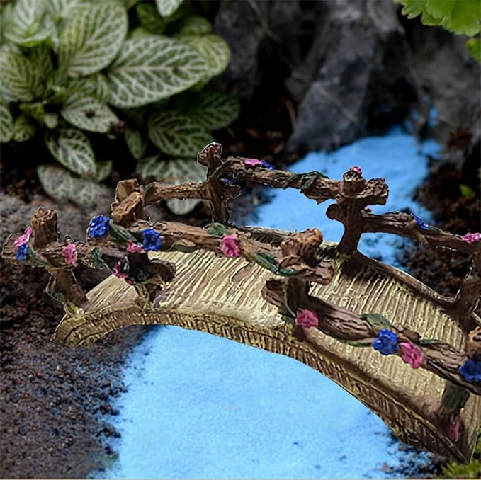 MUAMAX Miniature Fairy Garden Bridge - Resin Craft Cute Artificial Micro Landscape Bridge for Dollhouse Ornament (Flower Bridge)