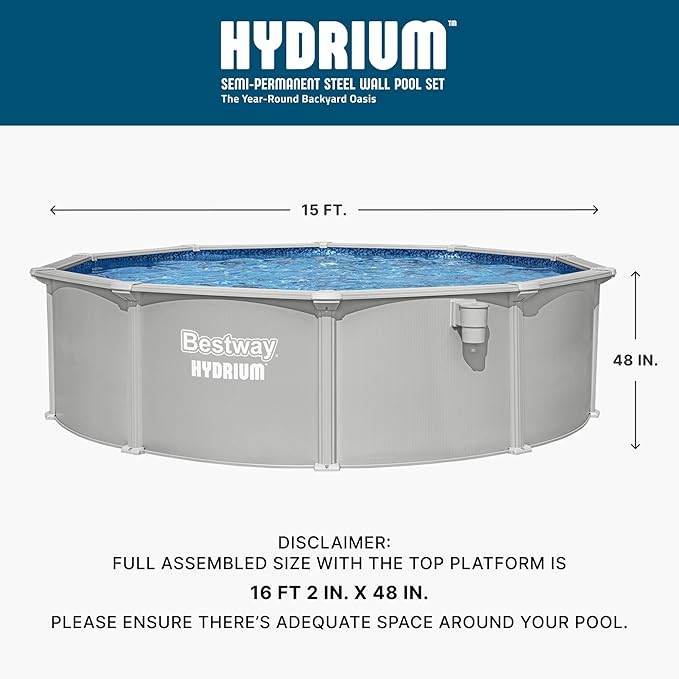 Bestway Hydrium 15' x 48" Round Steel Wall Above Ground Pool Set