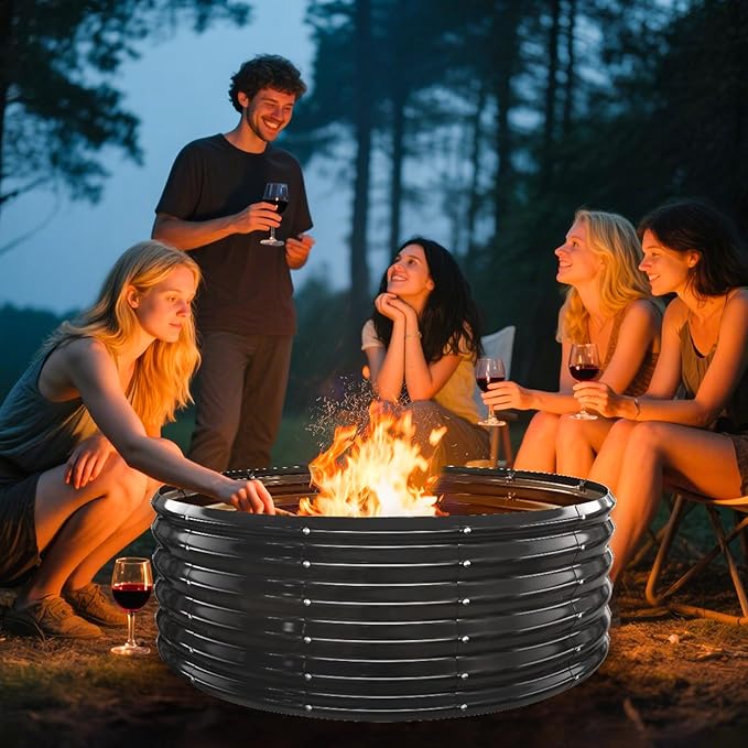 Metal Fire Pit Ring/Bonfire Fire Ring- 48 Inches Diameter, 0.7 MM Thick,1.5 ft High, Durable and Stylish for Outdoor Fire Pits,Patios and Camping (Black, 4X4X1.5 ft)