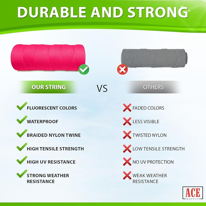 Pink Mason Line String Line - 36 Roll Pack - #18 Braided Nylon String - 1000 Ft Length Per Roll - Nylon Twine for Gardening Or Masonry Tools - Perfect Construction String for A String Level
