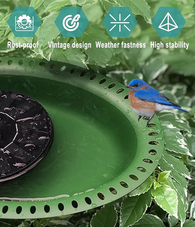 Garbuildman Extra-Large Freestanding Birdbath Bowl, Detachable Decoration Spa with Metal Stake Stand & Birdfeeder for Outdoor Garden, Oval Style, Green