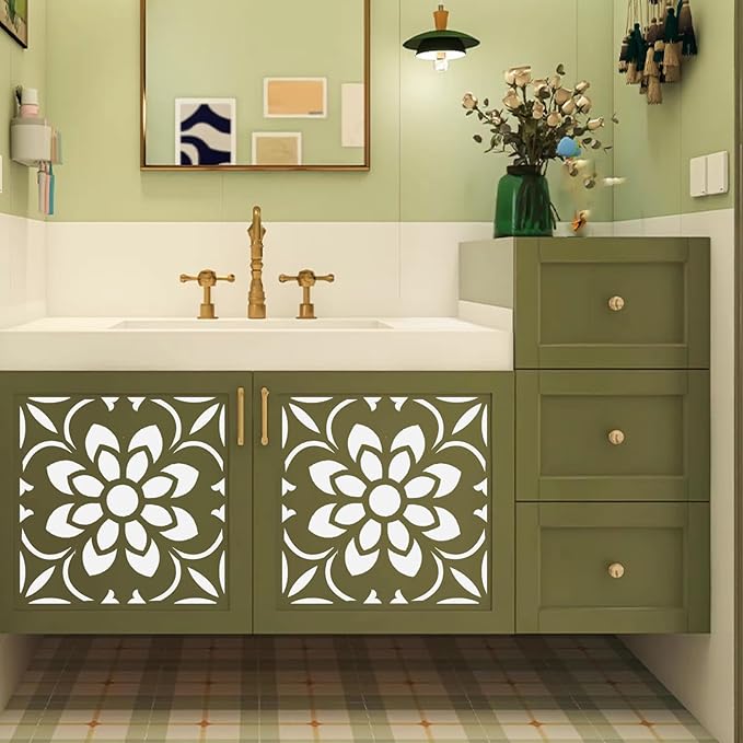Large Stencils for Painting Floor, Tile, Walkway, Patio, Front Porch, Reusable Floor Stencil Tile Stencil Wall Stencils, 2-Pack, 12x12 Inches, Sunflower Pattern