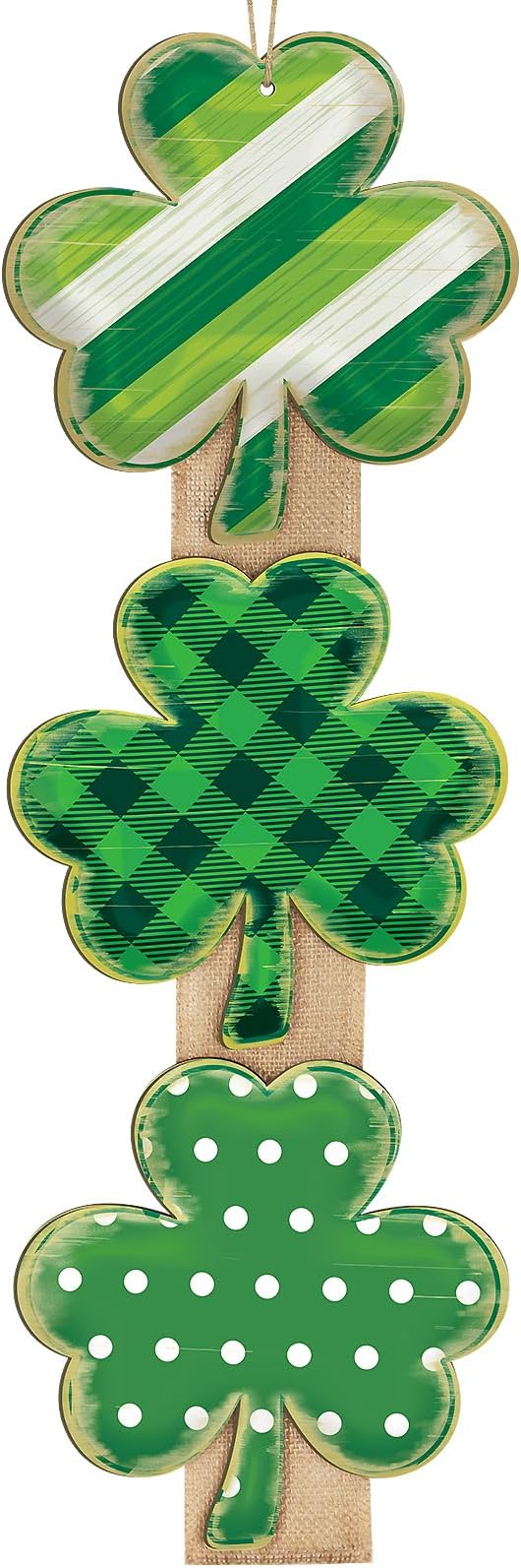 Shamrock St Patricks Day Door Decorations St. Patrick's Day Door Sign Wall Signs Decor for Front Door Shamrock Clover Wood Wreath with Burlap Irish Lucky Hanging Sign for Home Decor Party Outdoor Indoor Supply