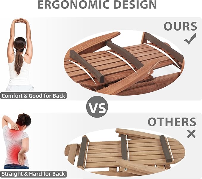 SoliWood Outdoor Wooden Folding Adirondack Chair Set of 4 with Pre-Assembled BackRest, Wood Patio Chair for Garden Backyard Porch Pool Deck Firepit