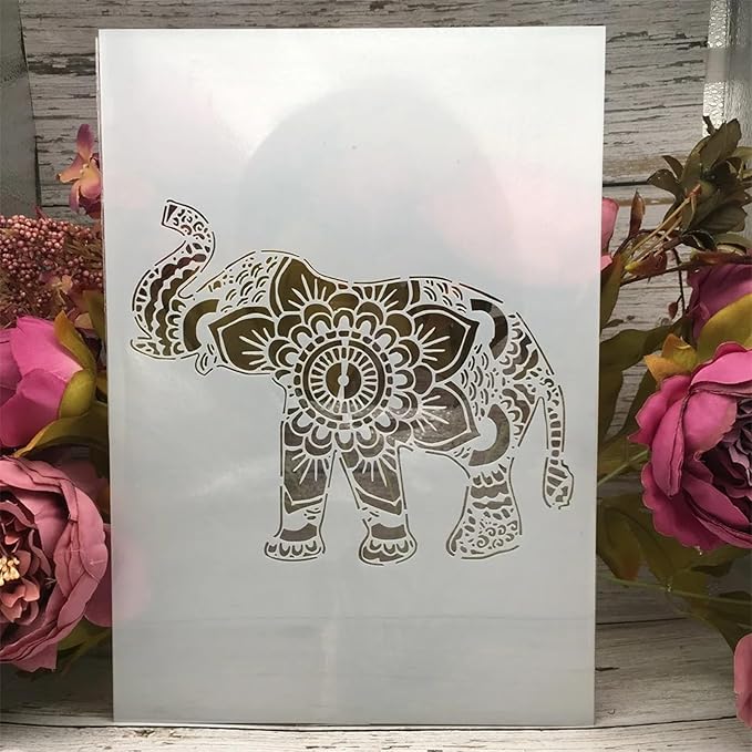 TIAMECH A4 Reusable Nose Up Elephant Stencil for Painting - Mandala Layering Template, DIY Wall Art, Wood Furniture, Scrapbook & Crafts (8.3x11.7inch)