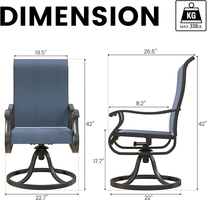 Patio Swivel Chairs Set of 6, Outdoor Dining Chairs with High Back, All-Weather Swivel Rocker Chair for Lawn, Porch or Garden (Navy Blue, 6 PCS)
