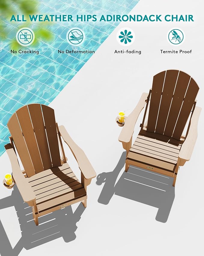 SERWALL Adirondack Chair Set of 8 Folding Adirondack Chairs with Cup Holder for Patio Garden Outdoors Fire Pit- Brown