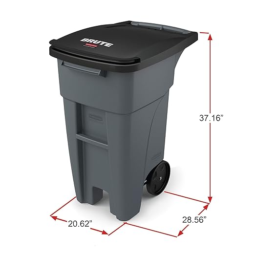 Rubbermaid Commercial Products BRUTE Rollout Heavy-Duty Wheeled Trash/Garbage Can, 32-Gallon, Gray, for Restaurants/Hospitals/Offices/Warehouses/Garage, Pack of 2