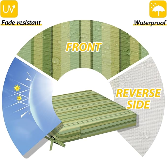 AAAAAcessories Outdoor Seat Cushions for Chairs, Waterproof, Fade-Resistant, 19" x 19" x 3", Patio Furniture Replacement Cushions, Set of 2, Mossy Forest Stripe