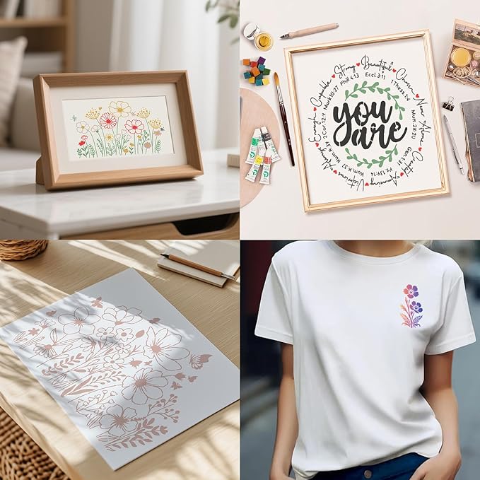 24 Pcs Stencils for Crafts Reusable, Floral Painting Templates - Flower, Leaf, Branch Botanical Nature Designs for DIY Wood Canvas Wall Card Scrapbook Decor