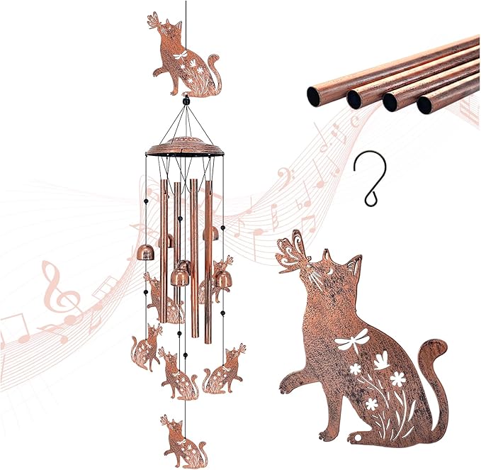 Cat Wind Chimes Outdoor Cat Gifts for Women/Men/Mom/Grandma/Wife/Friends Birthday Gifts Memorial Gift Metal WindChimes for Outside/Indoors, Home, Lawn, Porch, Patio, Garden Decor, Yard Decorations