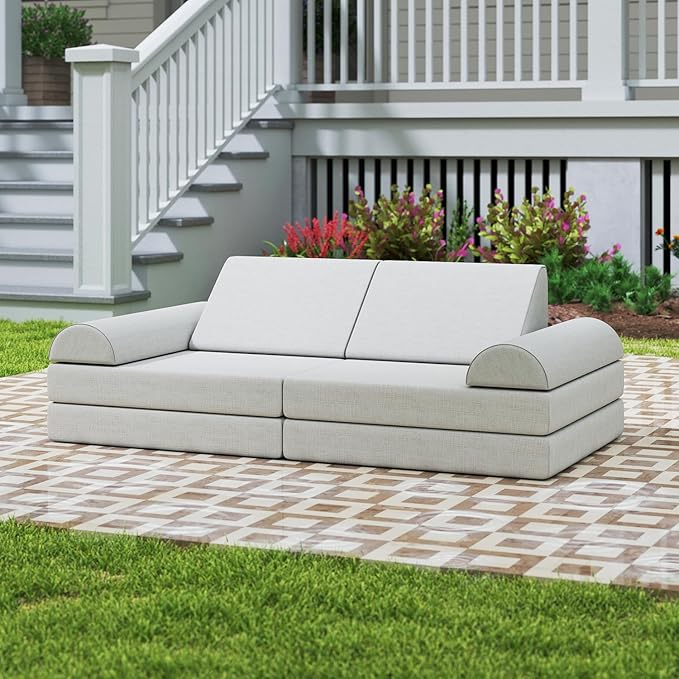 jela Kids Couch, Waterproof Kids Modular Sofa for Outdoor & Indoor, UV Resistant Child Sectional Sofa, Foam Play Couch Playhouse Play Set for Children Adults(Sand Beige)