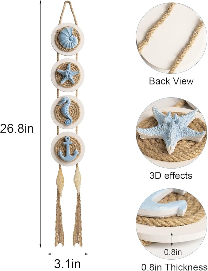 flangairy Coastal Wall Decor 3d Seashell Starfish Conch Wall Hanging Beach Nautical Ocean Theme Bathroom Home Decorations Sea Shell Art