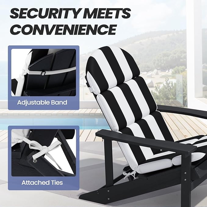 Crestlive 50x19.6 Inch Adirondack Chair Cushion, Water Repellent, Fade Resistant, High Back Outdoor Rocking Chair Cushion for Patio, Black White Stripe