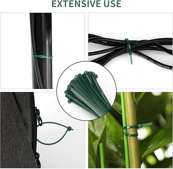 100 Pcs 8 Inch 3mm Dark Green Nylon Garden Cable Zip Ties Self Locking Cable Ties Twist Ties