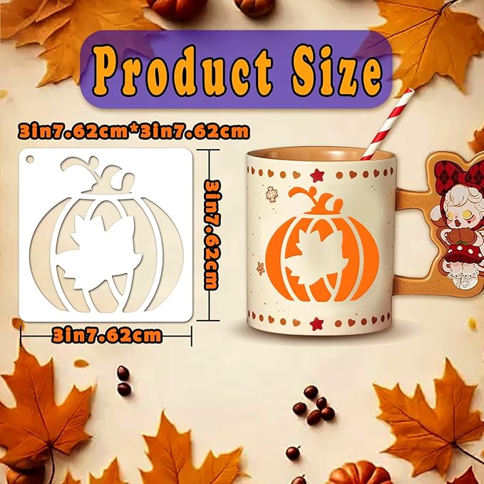 72 PCS 3x3 Inch Thanksgiving Stencils for Painting - Pumpkins, Gourds, Autumn Leaves, Wheat, Turkey Reusable Thanksgiving Painting Templates on Wood, Glass, Fabric, Window Door Decor DIY Decoration
