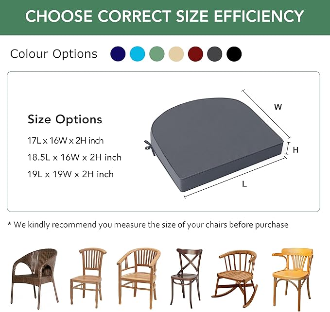 Outdoor Chair Cushions Set of 2: Waterproof & Fade Resistant Patio Furniture Cushions - 19 x 19 x 2 Inch Non Slip Round Corner Seat Cushion Pads with Removable Cover for Garden Yard Lawn, Dark Grey