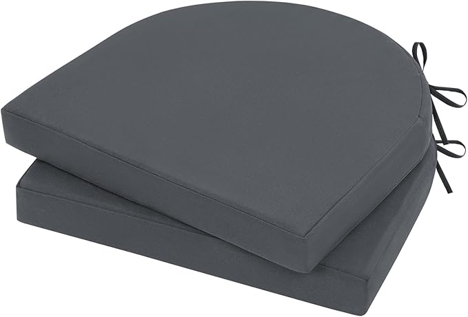 Topotdor Outdoor Chair Cushions Set of 2, 17"x16"x2" Waterproof Patio Chair Cushions for Outdoor Furniture, Round Corner Outdoor Seat Cushions Color Fastness Chair Pads with Ties, Dark Gray