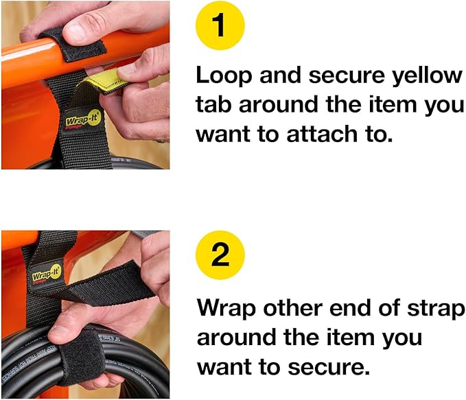 Twin-Straps by Wrap-It Storage - 16" (6-Pack) - Hook and Loop Hanging Cable Wrap for Multi-Purpose Cord and Hose Storage