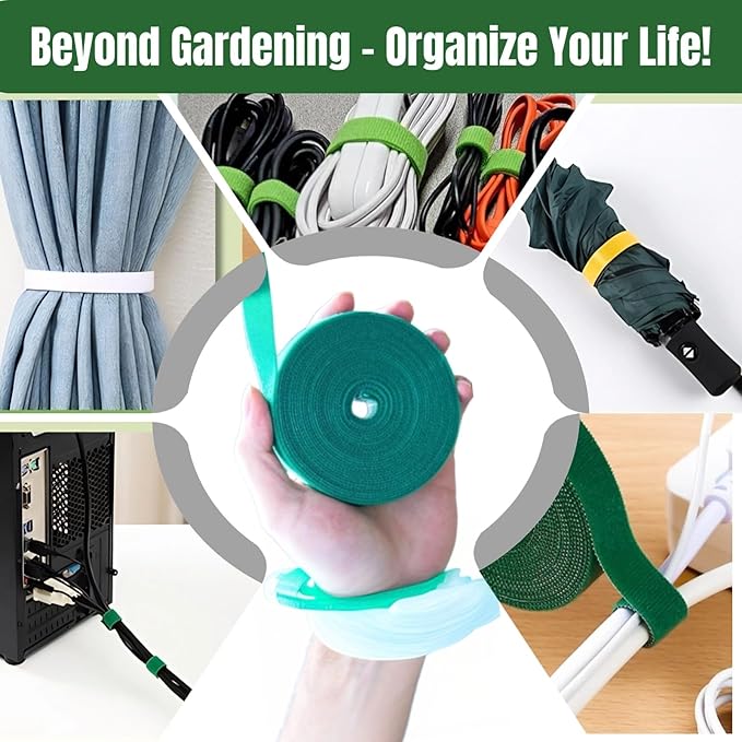 32.8 Ft Green Garden Tie, Twist Ties for Plants 1/2", Reusable Adjustable Plant Tape, Garden Ties for Climbing Plants, Plant Supports for Tomato Vines Peppers Rose Bushes Indoor Outdoor (1 Roll)