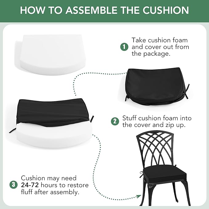 Outdoor Chair Cushions Set of 2: Waterproof & Fade Resistant Patio Furniture Cushions - 19 x 19 x 2 Inch Non Slip Round Corner Seat Cushion Pads with Removable Cover for Garden Yard Lawn, Black