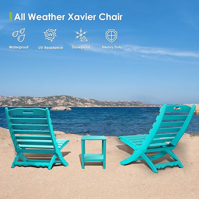 GREENVINES Folding-Xavier-Chair | Wave | Portable Adirondack-Chairs | HDPE Plastic | All Weather Fire-Pit Chair | Aqua | for Beach Outdoor Deck Poolside Garden Patio Porch Fishing