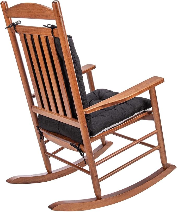 Rocking Chair Cushions Comfortable Tufted Seat Cushion Pads Non-Skid Backed Set of Backrest Cushion and Seat Bottom for Porch Rocker Adirondack Chair (Black, Backrest-24X17,Bottom-17x17)