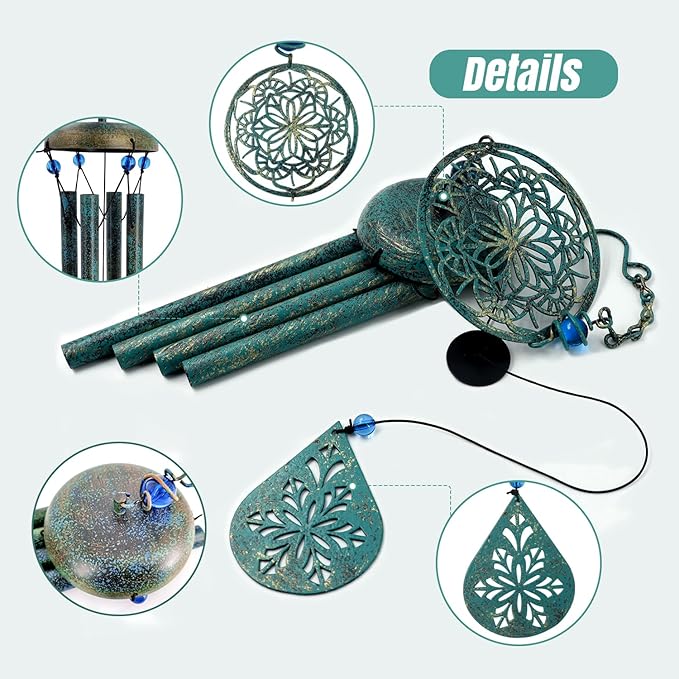 Wind Chimes for Outside Zen Atmosphere Wind Chime Windchime Outdoors for Outdoor Garden Patio Decor with Mandala Design Windchime Gifts for Mother Grandma Sisters(6 Petal)