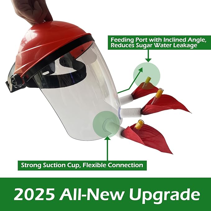 2025 Upgraded 2 Pack Hummingbird Feeder Helmet | Wearable Hummingbird Mask Feeder with Anti-Fog Lens & Bionic Flower | Adjustable for Adults & Teens Lightweight PVC Red