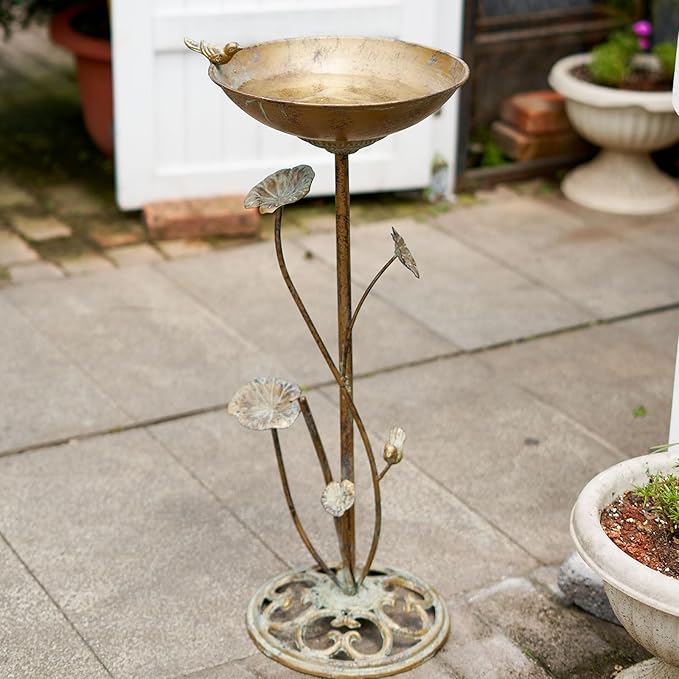 Diam 11.4" W x 28.5" H Cast Iron Pedestal Bird Bath, Bird Baths for Outdoors,Vintage Metal Bird Bath Garden Yard Decoration