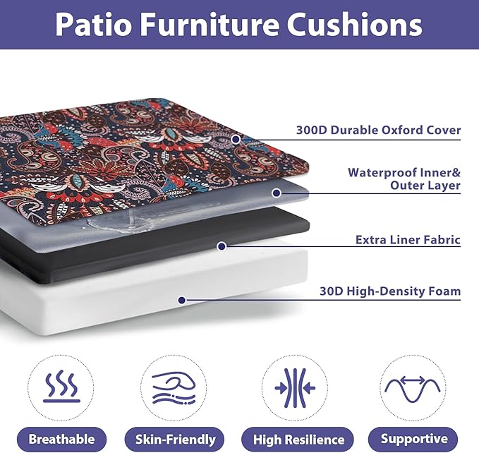 Outdoor Chair Cushions Set of 4,Waterproof Outdoor Seat Cushions for Patio Furniture,Patio Chair Cushion with Handle and Ties, Out Door Chair Pads,17" x 16" x 2", Artistic Floral