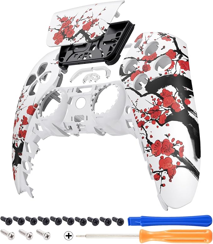 eXtremeRate Winter Blossom Front Housing Shell with Touchpad Compatible with p s 5 Controller BDM-010 020 030 040 050, DIY Replacement Shell Custom Touch Pad Cover Compatible with p s 5 Controller