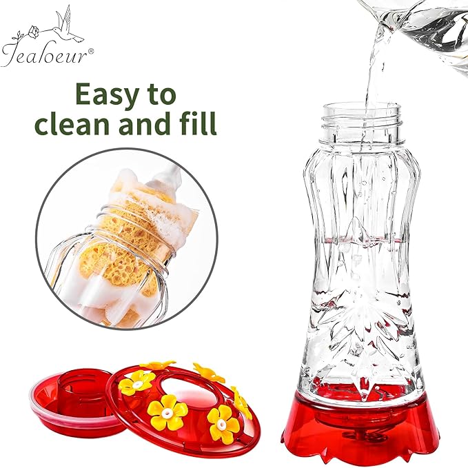 2 Pack Hummingbird Feeder for Outdoors Hanging, 18 OZ Humming Birds Feeders with 6 Bee Guard Feeding Ports & Built-in Ant Moat, Easy to Clean, Durable Outdoor Garden Decor(Clear AA)