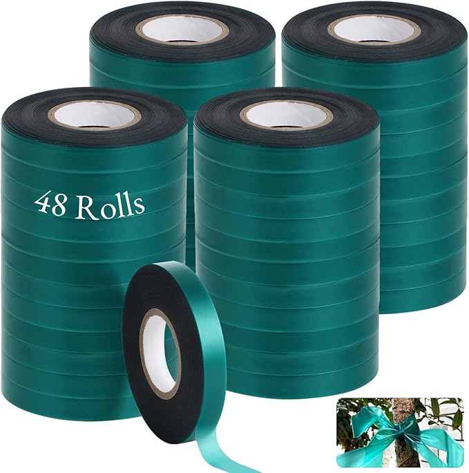 Homaisson 48 Rolls Stretch Tie Tape, 147.6 Feet 0.5 Inch Garden Tie Tape, Garden Vinyl Stake, Stretchy Soft Vinyl Tape for Indoor Outdoor Plants, Patios, Vegetable Fields, Orchards