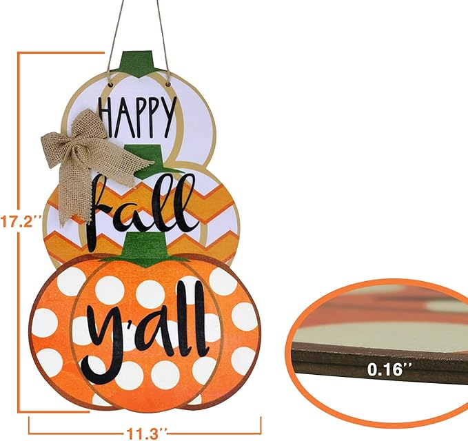 Fall Door Sign Reversible Pumpkin Snowman Wood Door Hanger Happy Fall Y'all Let It Snow Autumn Winter Front Door Porch Wreath Decorations