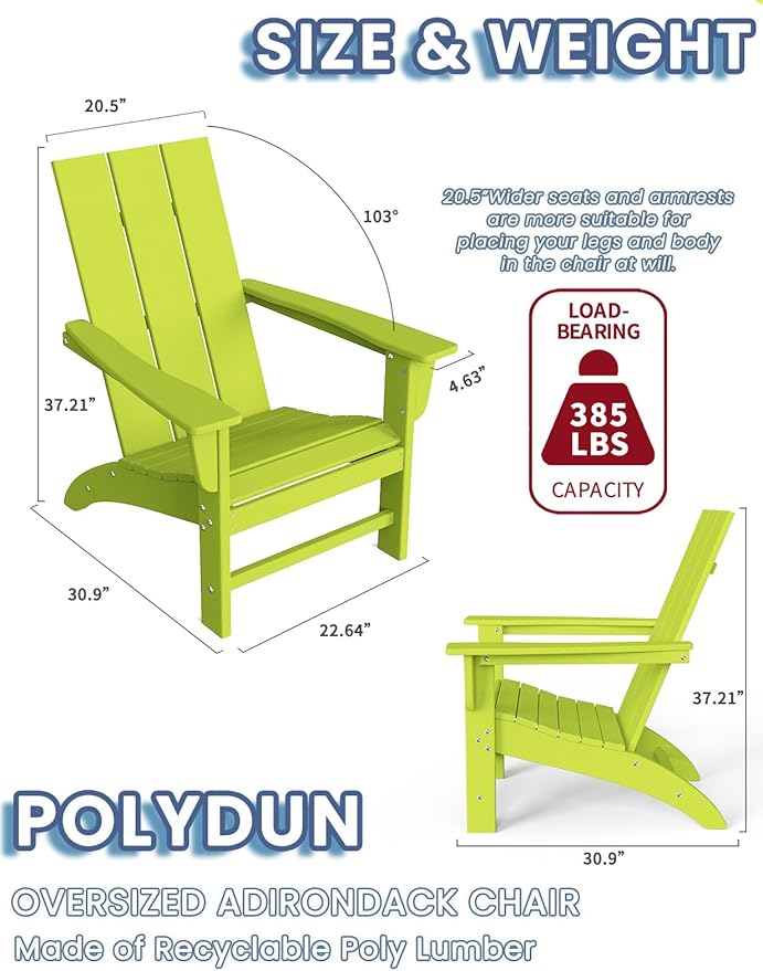 Modern Adirondack Chairs Set of 6, HDPE Plastic Patio Chairs for All Weather, Fire Pit Chair, Outdoor Lawn Chairs for Deck, Porch, Backyard, Garden, Lime