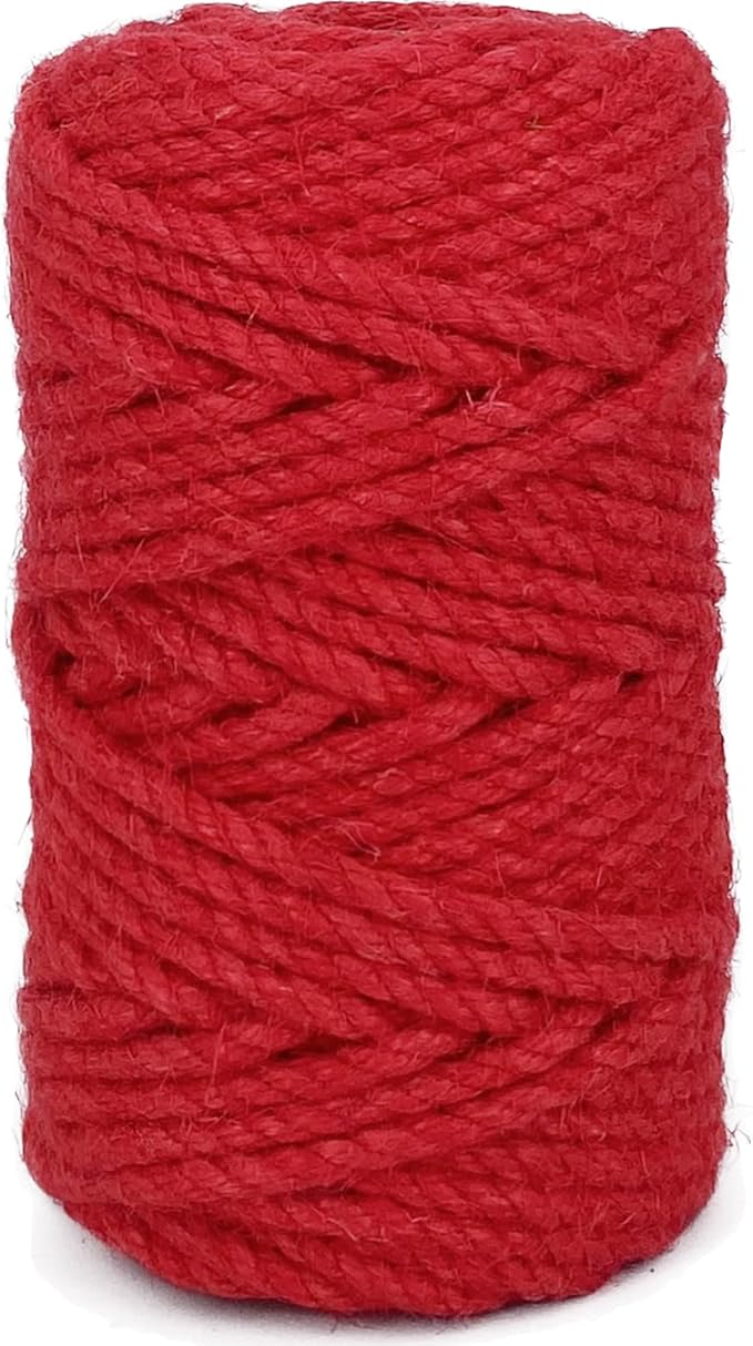 Leecogo 4.5mm Jute Rope 100 Feet Natural Craft Rope Twine String Perfect for Home Gardening Macrame Arts Crafts DIY Cat Scratching Post Replacement Repairing Recovering Cats Toy Making,Red