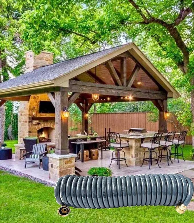 SANFU PU Recoil Garden Water Hose 3/8"ID(9.5 x 12.7mm) x 25ft Premium with 3/4"Inch Brass Fittings Retractable, Swivel Female, Outdoor Patio Hose Marine&Boat, Gray(25')