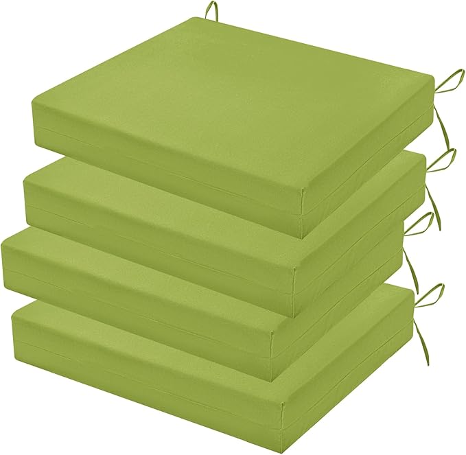 Outdoor Chair Cushions Set of 4, 18.5 x 16 Inch Patio Chair Cushions for Outdoor Furniture, Water Resistant, Non-Slip Ties (Grass Green)