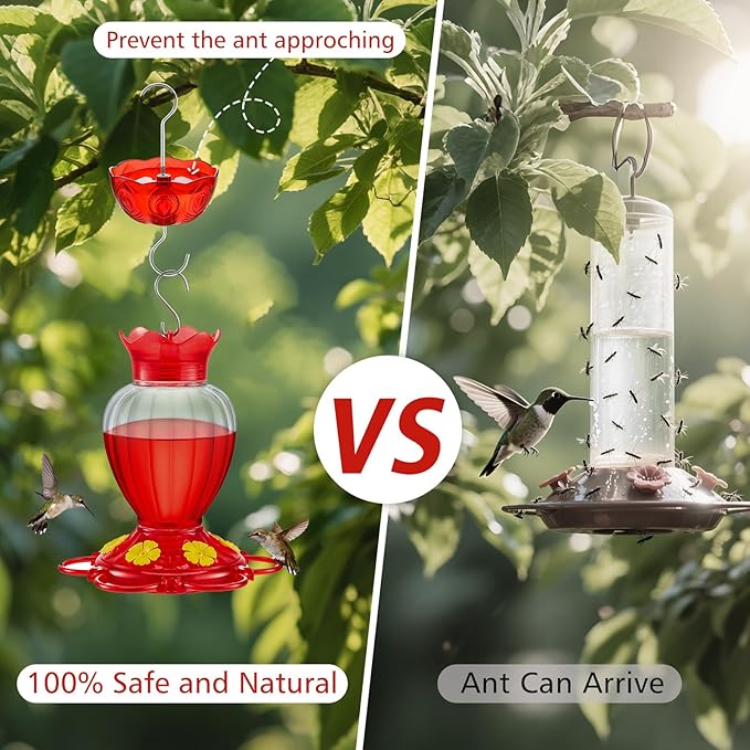 Ant Moat for Hummingbird Feeders, Humingbird Feeder Ant Moat, Vintage Style Hummingbird Ant Guard, 5 OZ Large Ant Moat, Ant Motes - Ant Guard(4 Pack, Red)