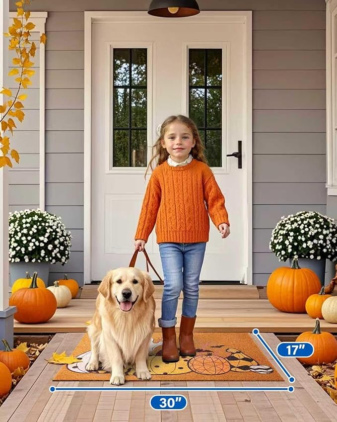Door Mat Halloween Door Mat: Front Door Mat Outside Entrance Non-Slip Backing - Cute Welcome Matt Outdoor 30x17 inch Fall Doormat - Pumpkin Faux Coir Doormat for Every Entrance/Halloween Decor