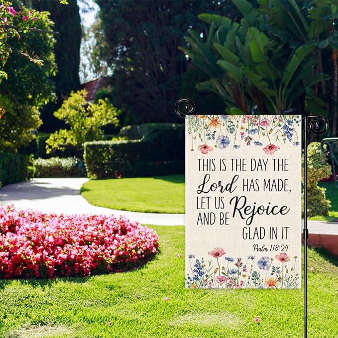 This Is The Day The Lord Has Made, Psalm 118:24 Garden Flag, Double Sided Yard Outdoor Farmhouse Lawn Porch Decor Flag, Bible Verse Decor, Christian Home Decor Gifts for Women Coworker Friend