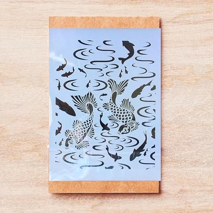 TIAMECH A4 Reusable Double Fish Stencil for Painting - Carp Brook Layering Template, DIY Wall Art, Wood Furniture, Scrapbook & Crafts (8.3x11.7inch)