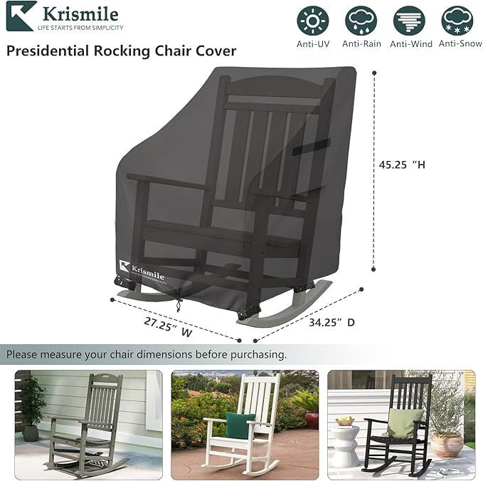 Outdoor Rocking Chair Cover 2 Pack, Heavy Duty Waterproof Patio Rocking Chairs Cover for 27" W x 34" D x 45" H Presidential Rocking Chair, Black