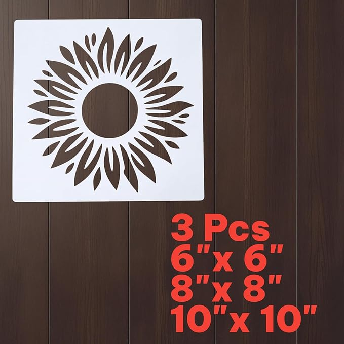Sunflower Stencil – Nature Flower Garden Design Template Pattern Reusable Art Stencil for Painting, Crafting and DIY Projects (3 Pcs Set)
