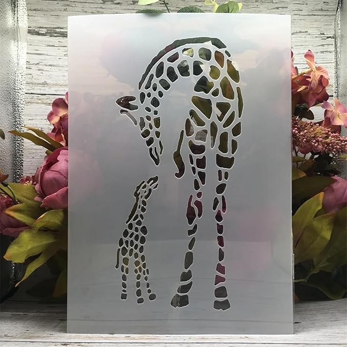 TIAMECH A4 Reusable Giraffe Stencil for Painting - Mum and Son Giraffe Layering Template, DIY Wall Art, Wood Furniture, Scrapbook & Crafts (8.3x11.7inch)