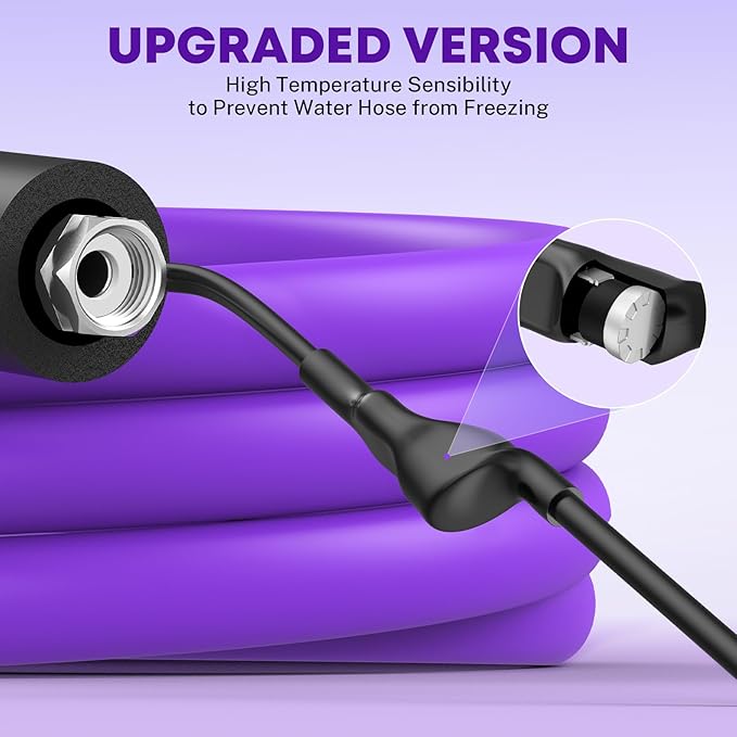 Kohree 25FT Heated Water Hose for RV, -40 ℉ Heated Drinking Water Hose 5/8", Heavy Duty Heated Hose for RV, Camper, Truck, Leak Free, Abrasion-Resistant Cover, Energy Saving Thermostat, Purple
