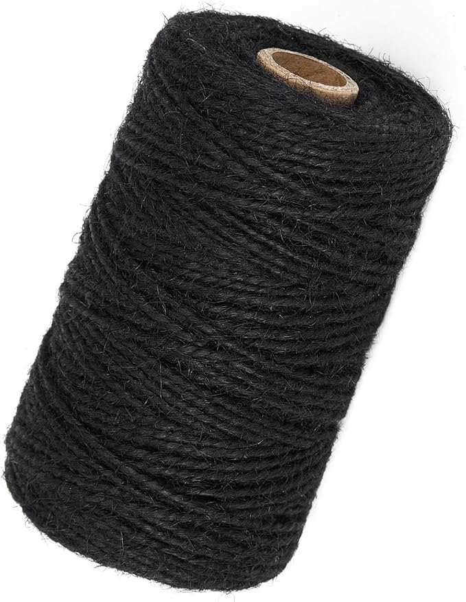 2mm 328 Feet Black Natural Jute Twine, for Crafts Gift, Craft Projects, Wrapping, Bundling, Packing, Holiday Packaging Twine, Gardening and More, Jute Rope to Use Around The House and Garden