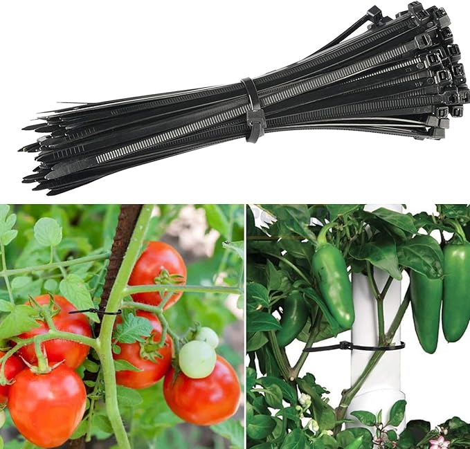 100Pcs 8 Inch Heavy Duty Industrial Zip Toes 40lbs Tensile Strength Releasable Black Tie Wraps Reusable Zip Toes Tie Straps For Garden Plant Secure Vine, Home Office