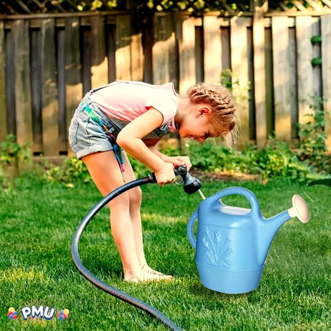 PMU 2 Gallon Watering Can - Garden Watering Can for Indoor & Outdoor Plants - Plastic Water Can with Detachable Sprinkler Head - Large Water Pot, Made in USA - Blue Pkg/6
